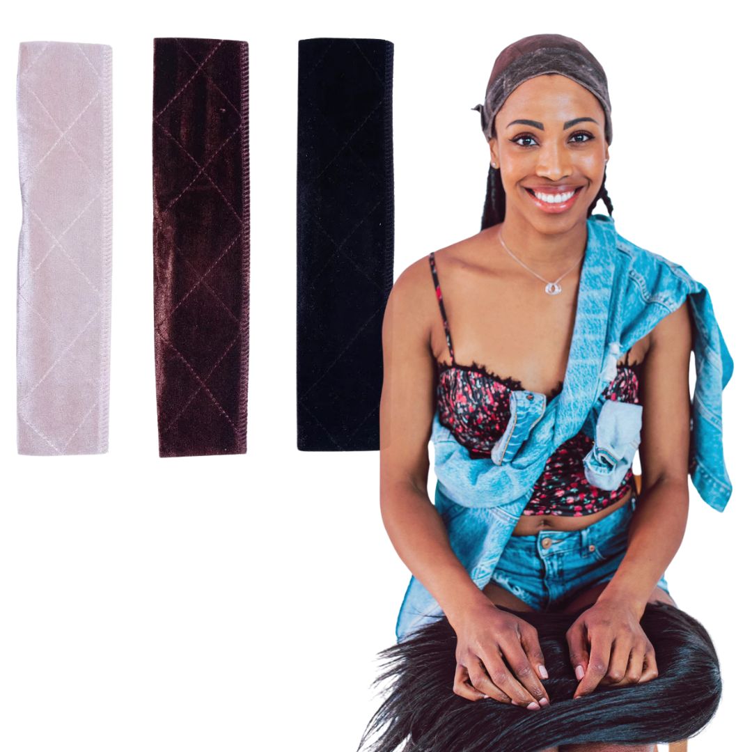 Velvet Wig Grip Band with Lace | Adjustable, Non-Slip Headband for Natural Hair & Glueless Wigs