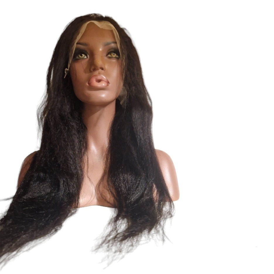 Luxelette Kinky Straight Lace Front Wig - 13x4 Glueless Yaki Human Hair Wig | 180% Density, Pre-Plucked, Natural Black