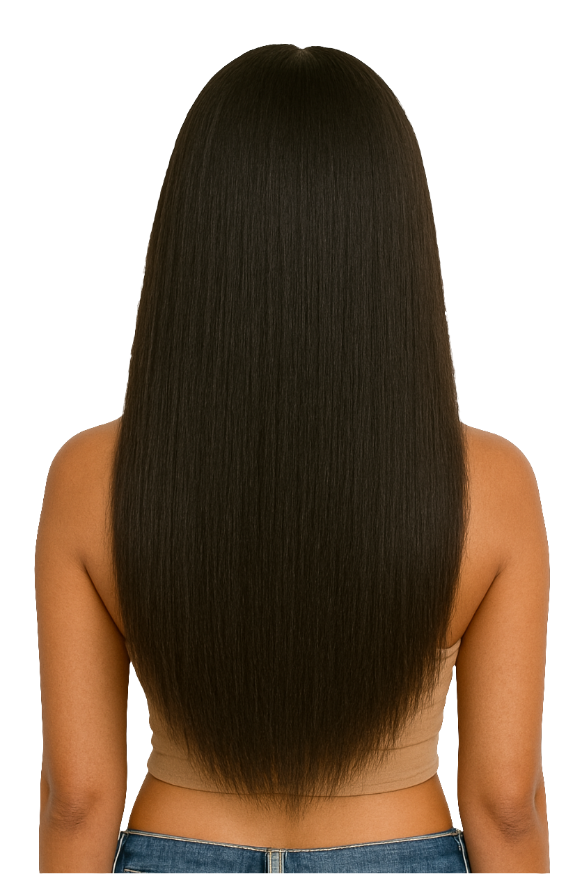 Luxelette Kinky Straight Lace Front Wig - 13x4 Glueless Yaki Human Hair Wig | 180% Density, Pre-Plucked, Natural Black