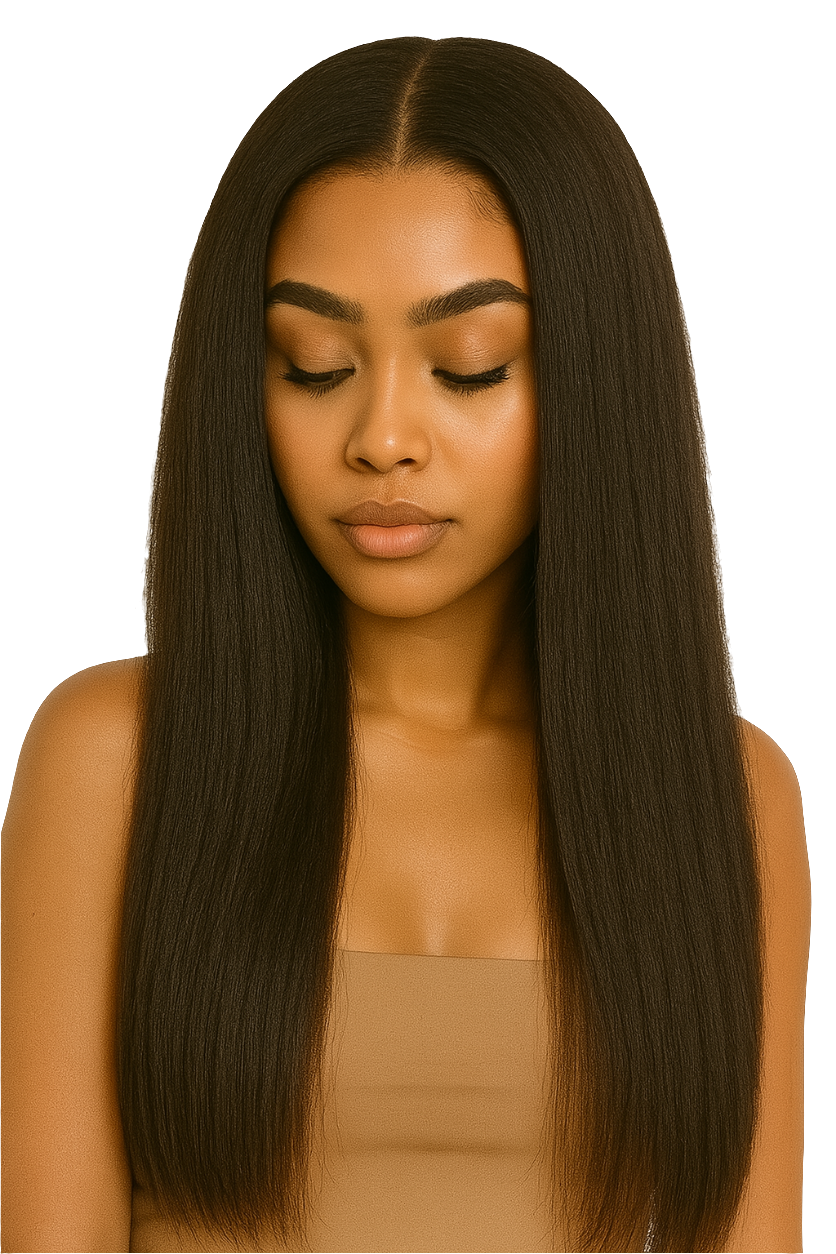 Luxelette Kinky Straight Lace Front Wig - 13x4 Glueless Yaki Human Hair Wig | 180% Density, Pre-Plucked, Natural Black