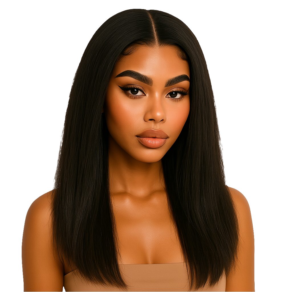 Luxelette Kinky Straight Lace Front Wig - 13x4 Glueless Yaki Human Hair Wig | 180% Density, Pre-Plucked, Natural Black