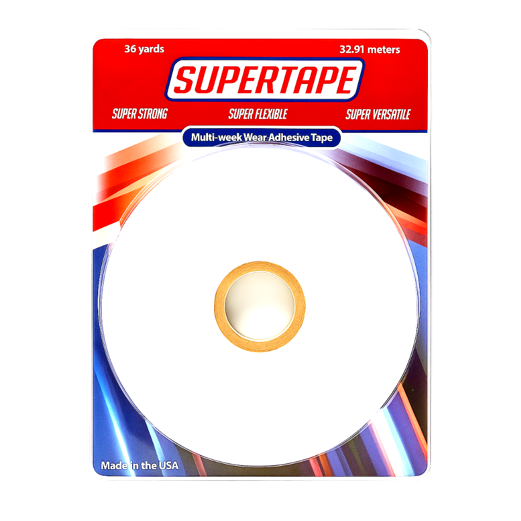 Supertape Adhesive Roll – Clear Double-Sided Tape with White Liner | Strong Hold for Lace Wigs, Toupees & Hair Systems – Multi-Week Wear