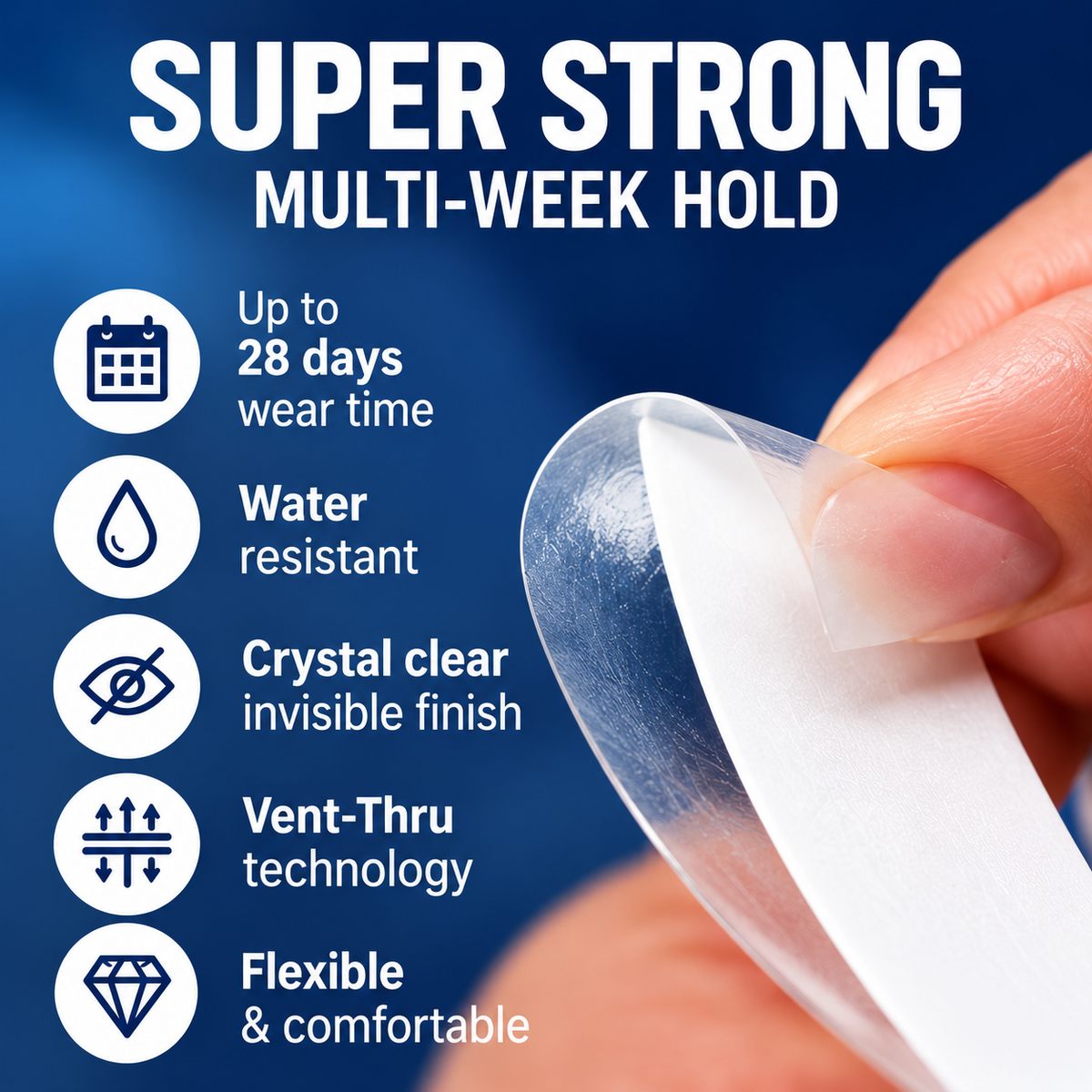 Supertape Strips – 36 Clear Double-Sided Adhesive Tabs with White Liner | Strong Multi-Week Hold for Lace Wigs, Toupees & Hair Systems