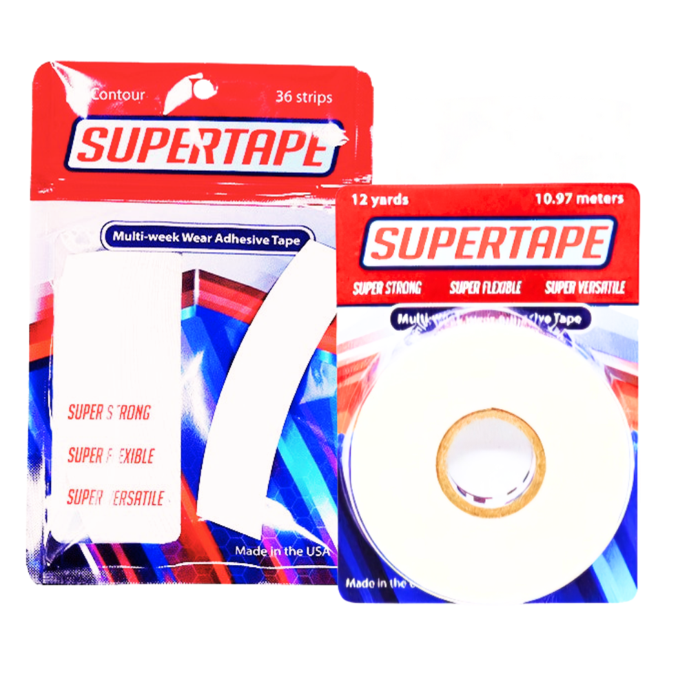 SUPERTAPE Tape Adhesive Roll & Strips 2PC Set – Clear Double-Sided Tape with White Liner | Strong Hold for Lace Wigs, Toupees & Hair Systems – Multi-Week Wear