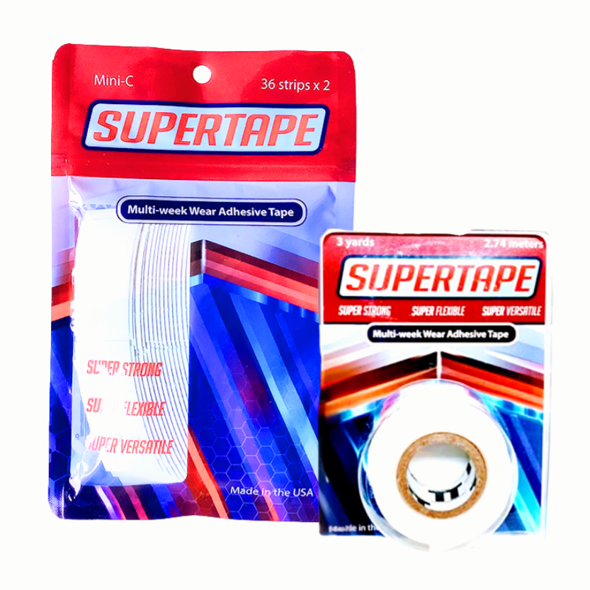 SUPERTAPE Tape Adhesive Roll & Strips 2PC Set – Clear Double-Sided Tape with White Liner | Strong Hold for Lace Wigs, Toupees & Hair Systems – Multi-Week Wear