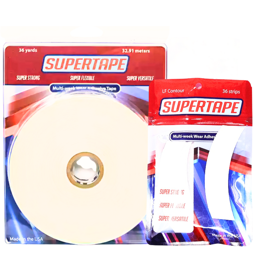 SUPERTAPE Tape Adhesive Roll & Strips 2PC Set – Clear Double-Sided Tape with White Liner | Strong Hold for Lace Wigs, Toupees & Hair Systems – Multi-Week Wear