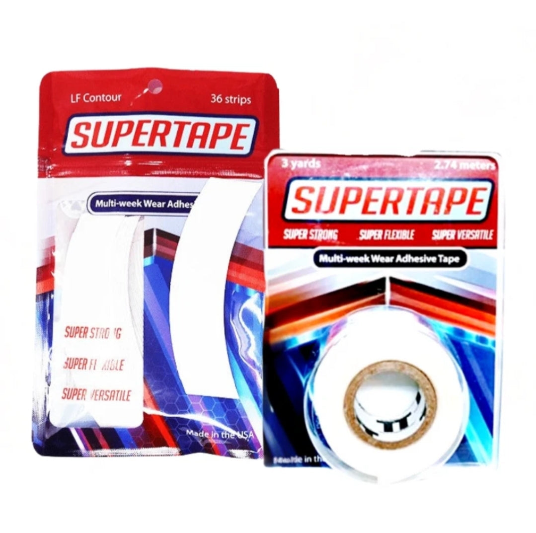SUPERTAPE Tape Adhesive Roll & Strips 2PC Set – Clear Double-Sided Tape with White Liner | Strong Hold for Lace Wigs, Toupees & Hair Systems – Multi-Week Wear