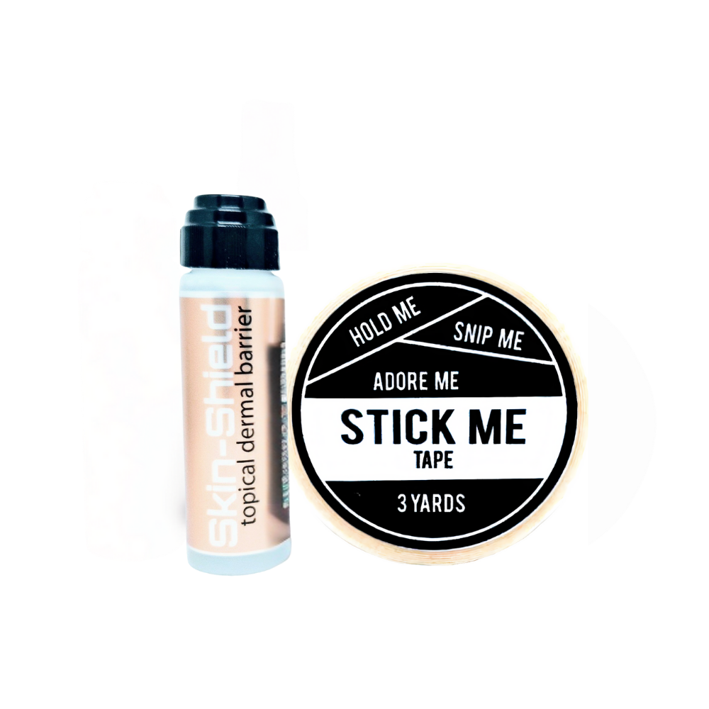 STICK ME TAPE & Skin Protector Set – 2PC Adhesive Kit for Wigs, Clothing & Cosplay | Clear Double-Sided Roll, Multi-Week Wear