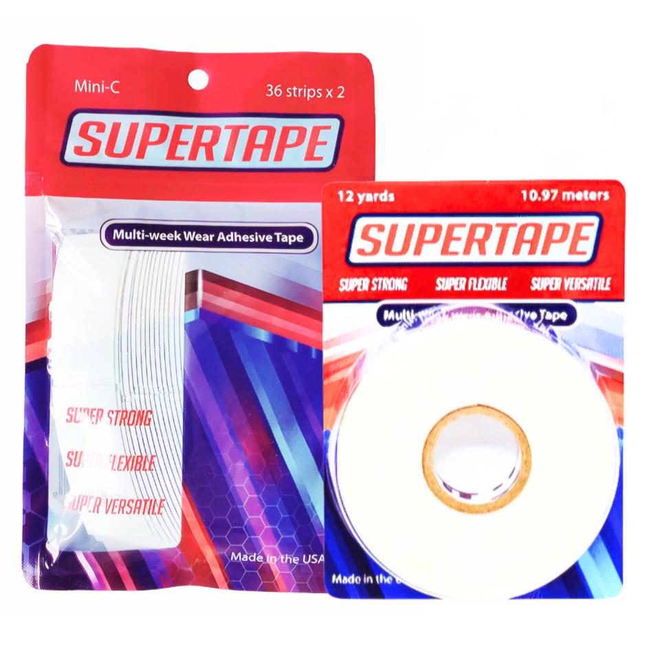 SUPERTAPE Tape Adhesive Roll & Strips 2PC Set – Clear Double-Sided Tape with White Liner | Strong Hold for Lace Wigs, Toupees & Hair Systems – Multi-Week Wear