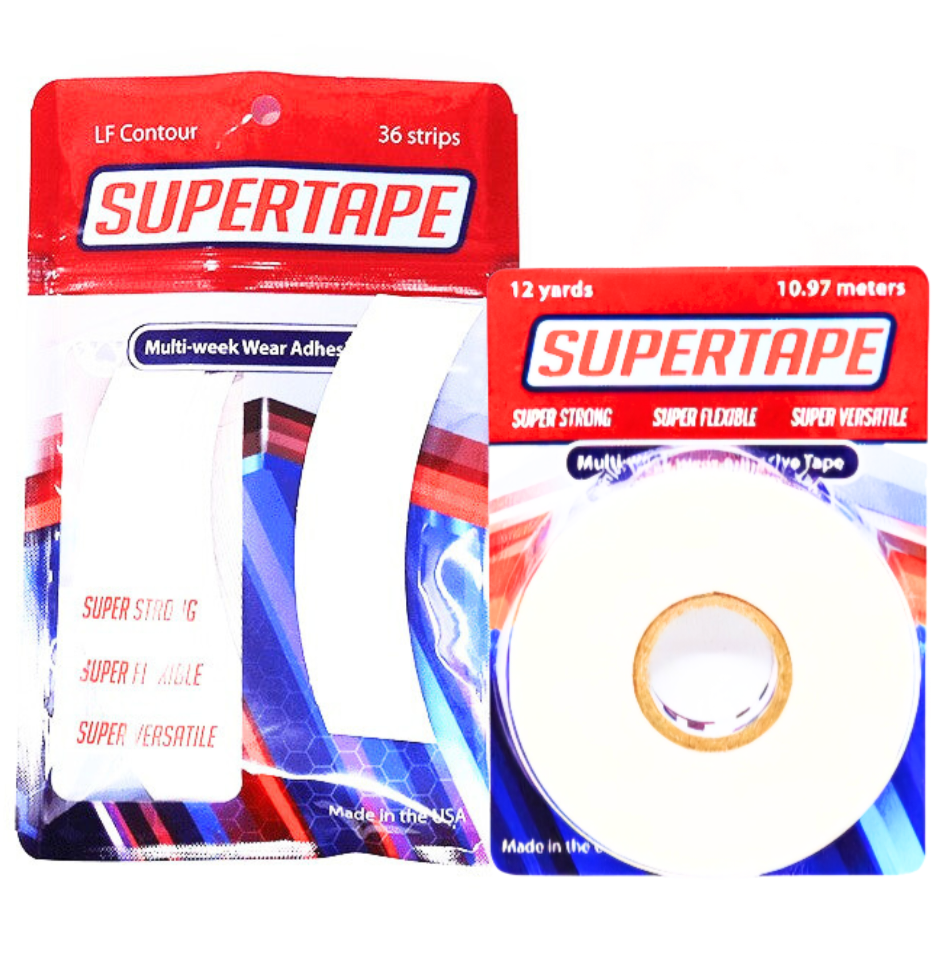SUPERTAPE Tape Adhesive Roll & Strips 2PC Set – Clear Double-Sided Tape with White Liner | Strong Hold for Lace Wigs, Toupees & Hair Systems – Multi-Week Wear