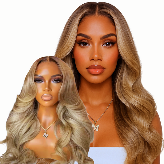 Ash Blonde Gray Ombre Body Wave Lace Front Wig, 13x6 | Human Hair Balayage Wig with Pre-Plucked HD Lace