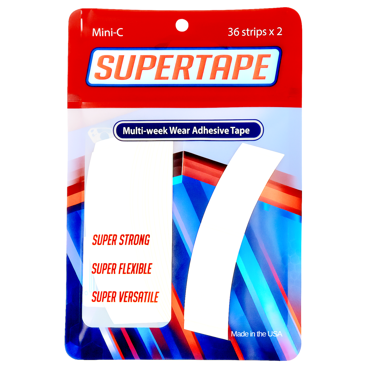 Supertape Strips – 36 Clear Double-Sided Adhesive Tabs with White Liner | Strong Multi-Week Hold for Lace Wigs, Toupees & Hair Systems