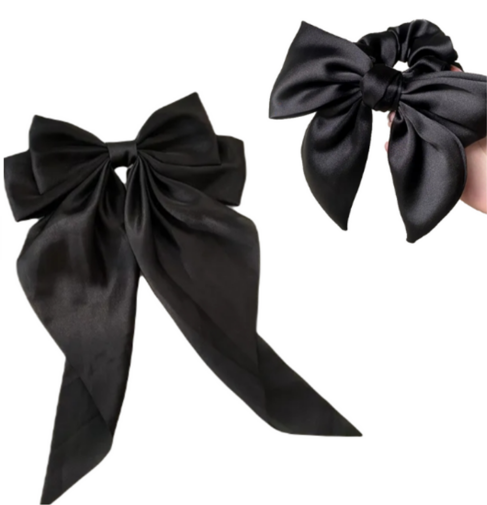 Satin Bow Clip & Band Set – 2PC Large Ribbon Hair Accessories | Elegant Statement Style