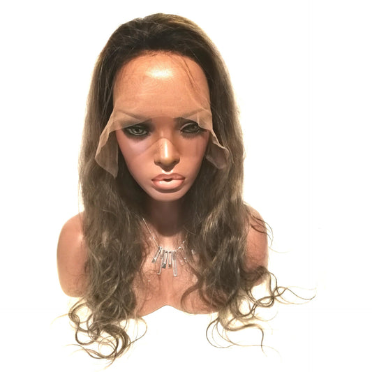 Ash Blonde Gray Ombre Body Wave Lace Front Wig, 13x6 | Human Hair Balayage Wig with Pre-Plucked HD Lace