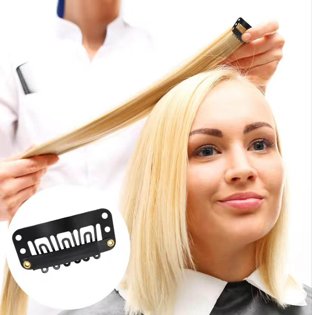 Hair Extension Snap Clips, U-Shape, 6-Teeth, 3.2cm | Metal Clip-In Comb Clips for Weaves, Wefts -  Styling Tool