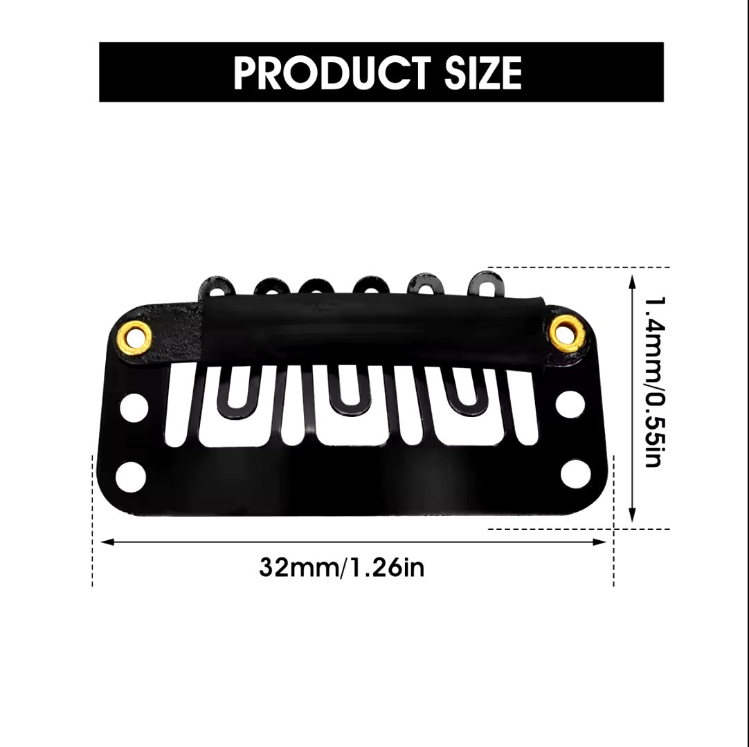 Hair Extension Snap Clips, U-Shape, 6-Teeth, 3.2cm | Metal Clip-In Comb Clips for Weaves, Wefts -  Styling Tool