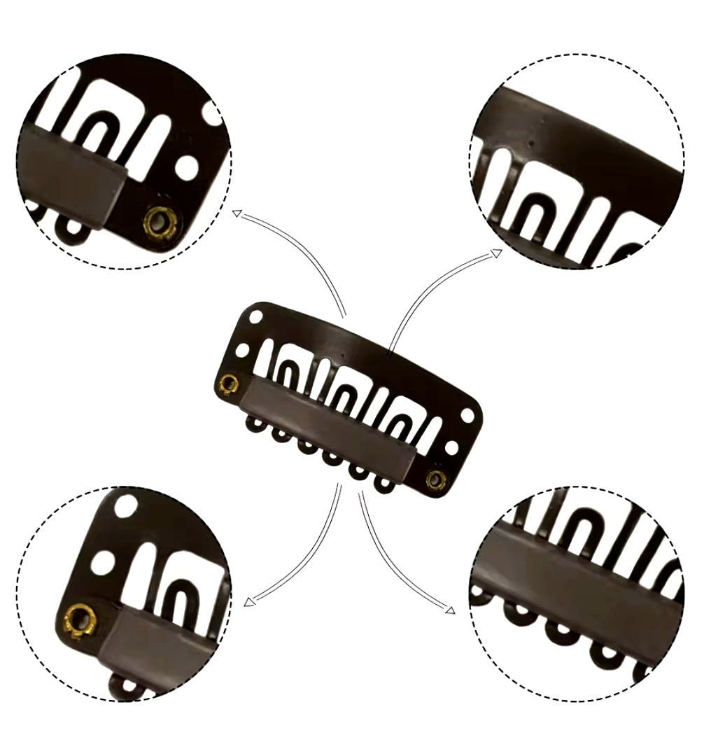 Hair Extension Snap Clips, U-Shape, 6-Teeth, 3.2cm | Metal Clip-In Comb Clips for Weaves, Wefts -  Styling Tool