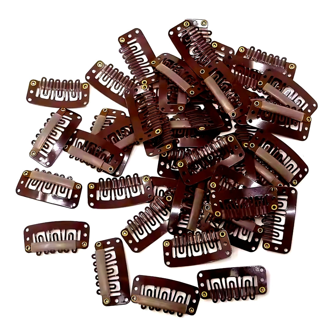 Hair Extension Snap Clips, U-Shape, 6-Teeth, 3.2cm | Metal Clip-In Comb Clips for Weaves, Wefts -  Styling Tool