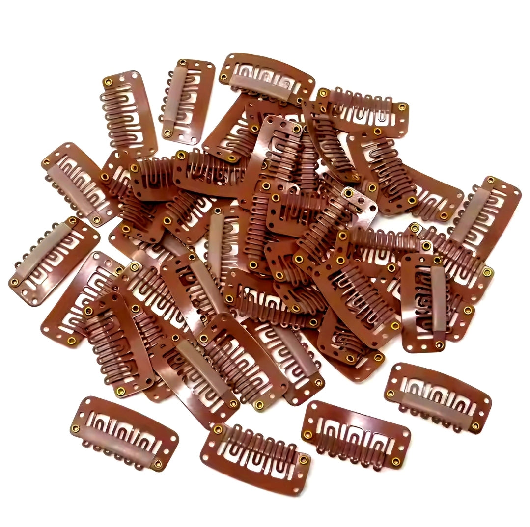 Hair Extension Snap Clips, U-Shape, 6-Teeth, 3.2cm | Metal Clip-In Comb Clips for Weaves, Wefts -  Styling Tool