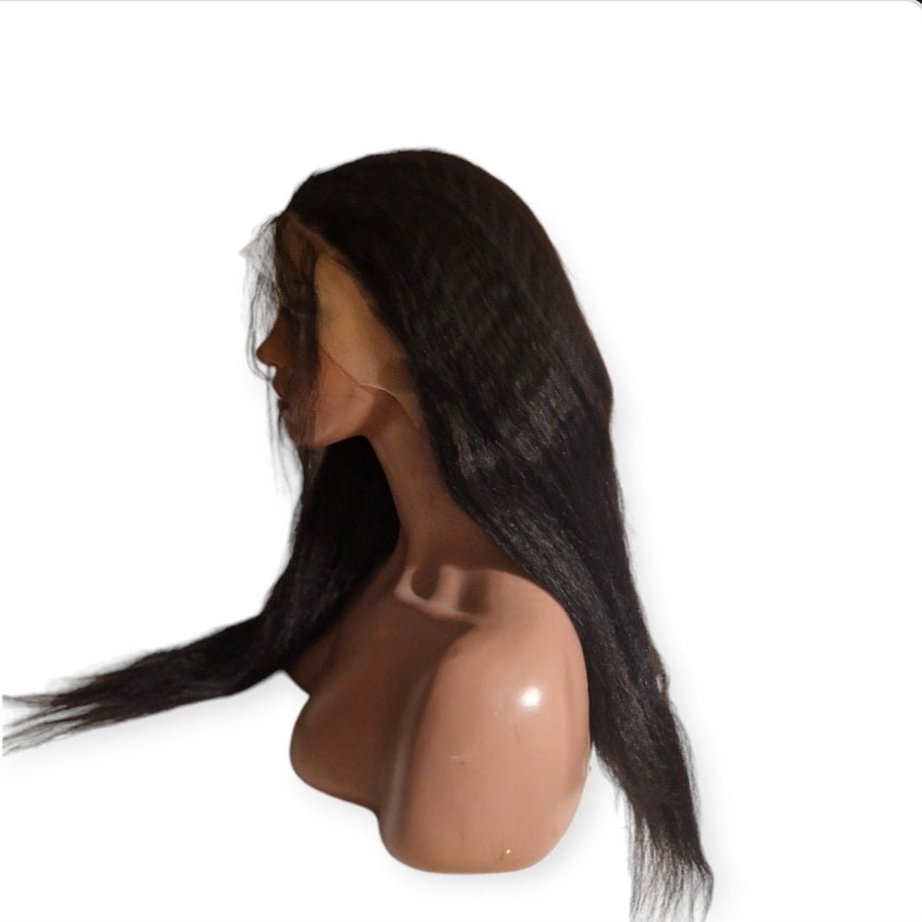 Luxelette Kinky Straight Lace Front Wig - 13x4 Glueless Yaki Human Hair Wig | 180% Density, Pre-Plucked, Natural Black