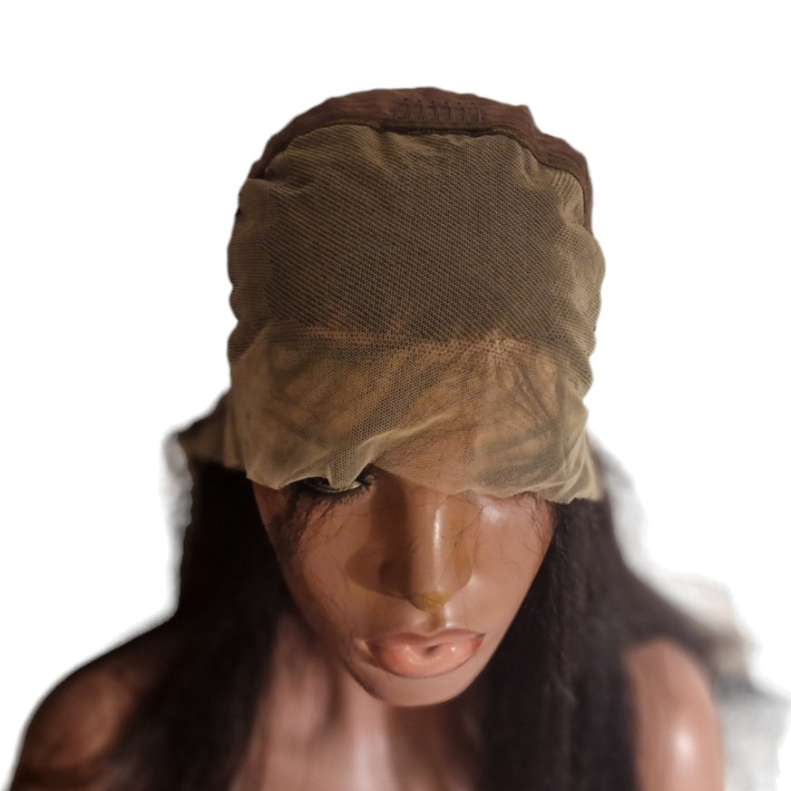 Luxelette Kinky Straight Lace Front Wig - 13x4 Glueless Yaki Human Hair Wig | 180% Density, Pre-Plucked, Natural Black