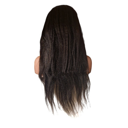 Luxelette Kinky Straight Lace Front Wig - 13x4 Glueless Yaki Human Hair Wig | 180% Density, Pre-Plucked, Natural Black