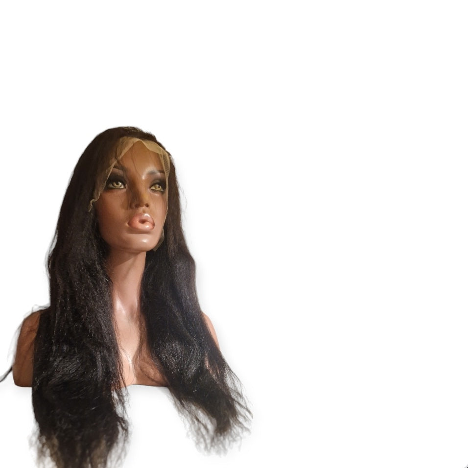 Luxelette Kinky Straight Lace Front Wig - 13x4 Glueless Yaki Human Hair Wig | 180% Density, Pre-Plucked, Natural Black