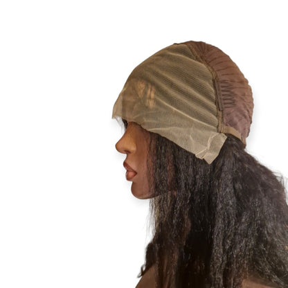 Luxelette Kinky Straight Lace Front Wig - 13x4 Glueless Yaki Human Hair Wig | 180% Density, Pre-Plucked, Natural Black