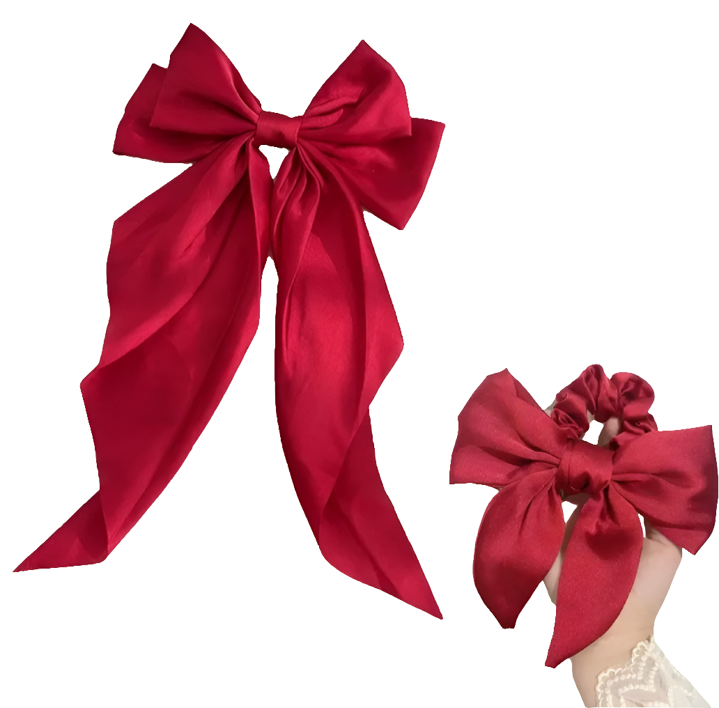 Satin Bow Clip & Band Set – 2PC Large Ribbon Hair Accessories | Elegant Statement Style