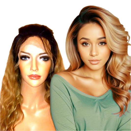 OMG Ombre Body Wave Lace Front Wig, 13x4 | Human Hair Wig with Dark Roots, Blonde #27, Pre-Plucked HD Lace