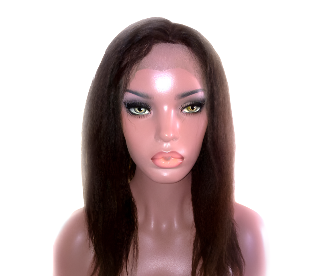 Luxelette Kinky Straight Lace Front Wig - 13x4 Glueless Yaki Human Hair Wig | 180% Density, Pre-Plucked, Natural Black