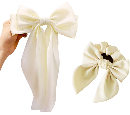 Satin Bow Clip & Band Set – 2PC Large Ribbon Hair Accessories | Elegant Statement Style