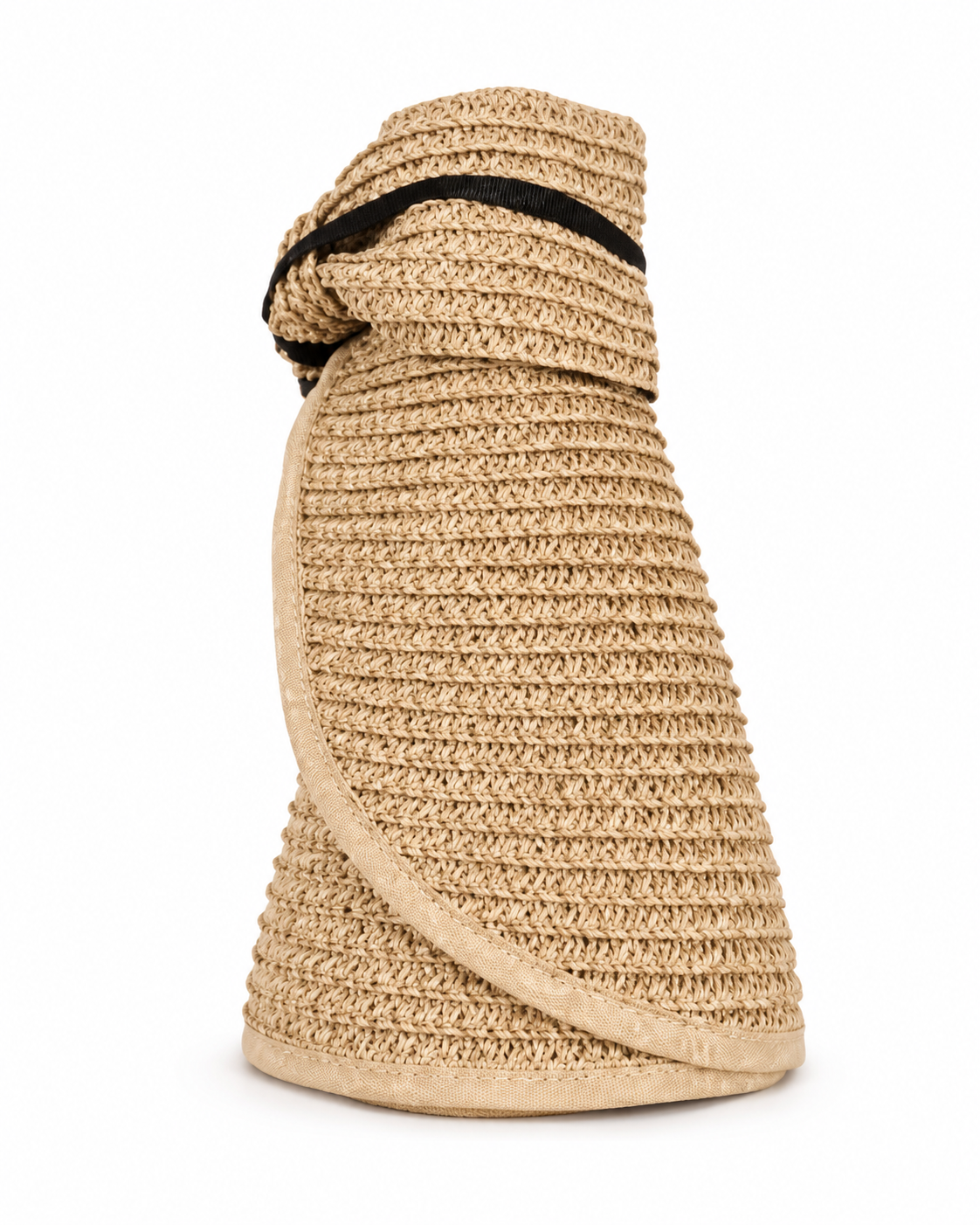 Wide Brim Sun Visor Hat, Beige | Black, UPF 50+ Foldable Open-Top Design for Beach, Pool & Travel