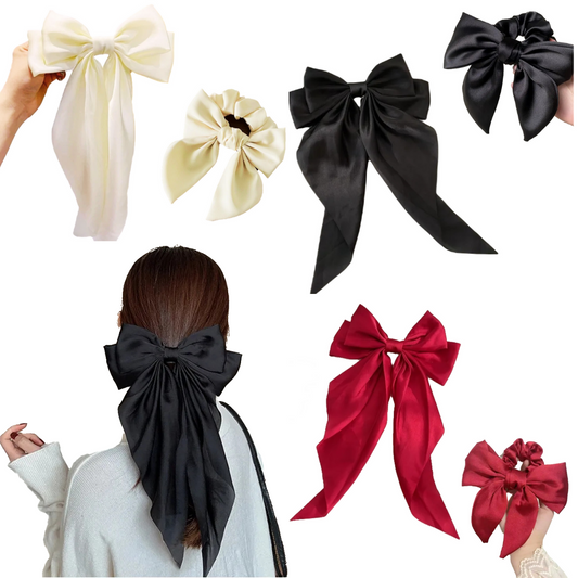 Satin Bow Clip & Band Set – 2PC Large Ribbon Hair Accessories | Elegant Statement Style