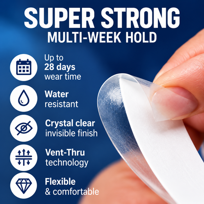 Supertape Strips – 36 Clear Double-Sided Adhesive Tabs with White Liner | Strong Multi-Week Hold for Lace Wigs, Toupees & Hair Systems