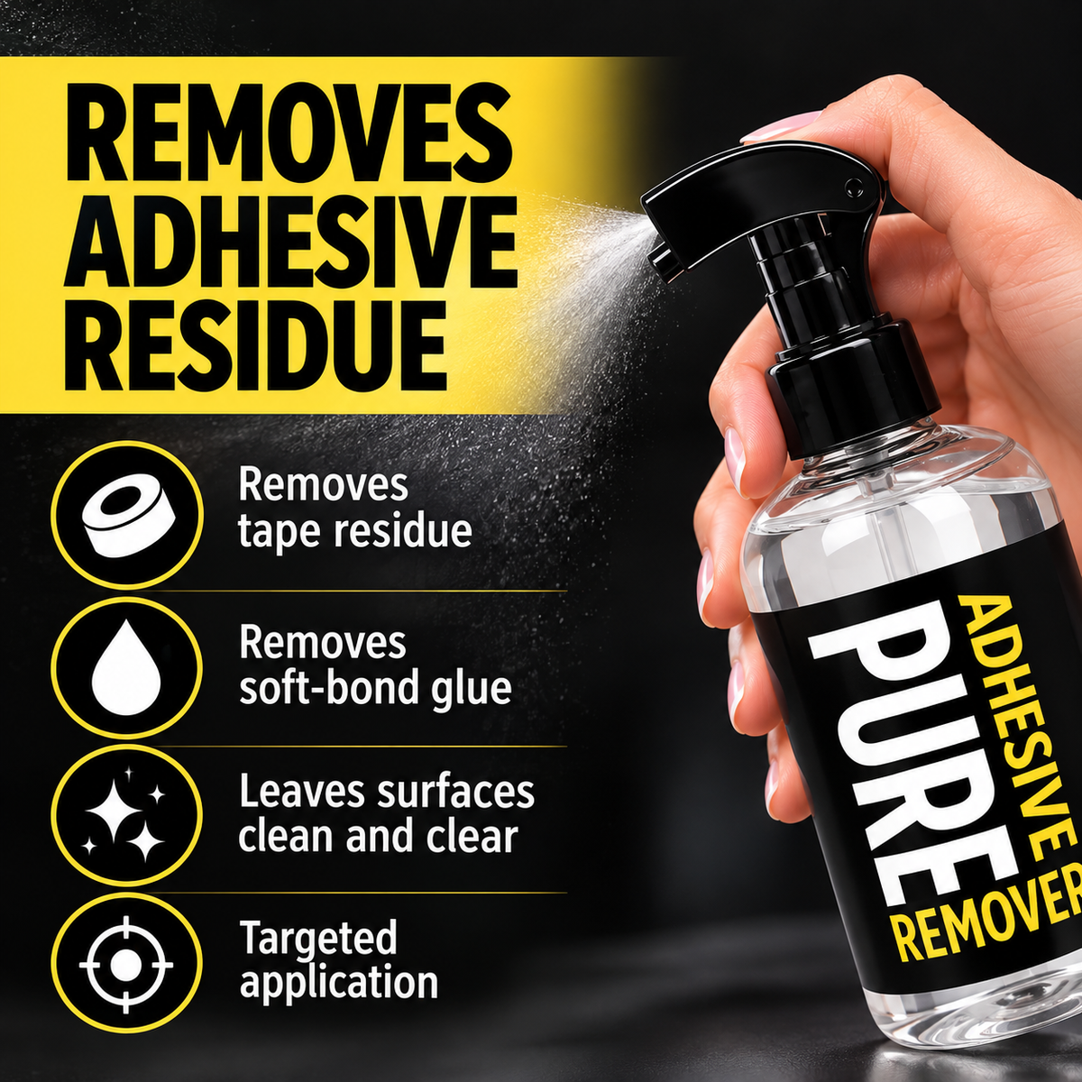 PURE Adhesive Remover Spray, Clear, Unscented | Wig & Toupee Tape Cleaner, Gently Removes Glue & Residue