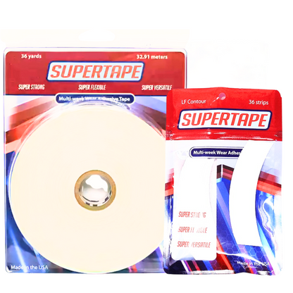 SUPERTAPE Tape Adhesive Roll & Strips 2PC Set – Clear Double-Sided Tape with White Liner | Strong Hold for Lace Wigs, Toupees & Hair Systems – Multi-Week Wear