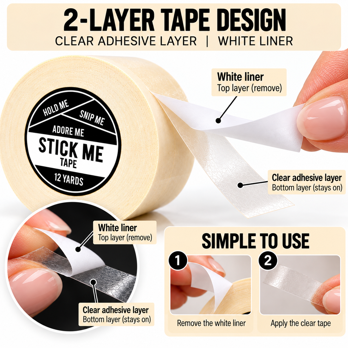 Stick Me Tape Roll - Clear Double-Sided Adhesive for Wigs, Clothing & Cosplay | Flexible, Odourless, Multi-Usage Tape