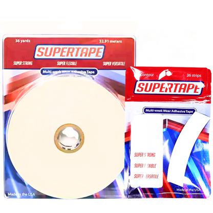 SUPERTAPE Tape Adhesive Roll & Strips 2PC Set – Clear Double-Sided Tape with White Liner | Strong Hold for Lace Wigs, Toupees & Hair Systems – Multi-Week Wear