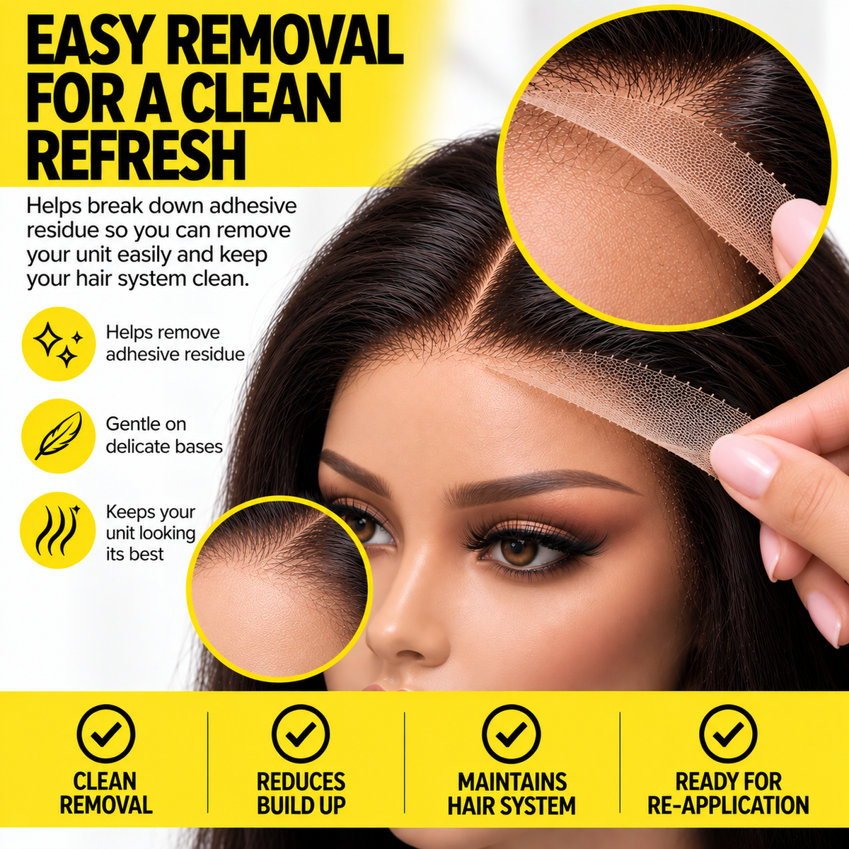 PURE Adhesive Remover Spray, Clear, Unscented | Wig & Toupee Tape Cleaner, Gently Removes Glue & Residue