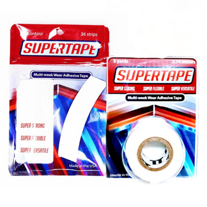 SUPERTAPE Tape Adhesive Roll & Strips 2PC Set – Clear Double-Sided Tape with White Liner | Strong Hold for Lace Wigs, Toupees & Hair Systems – Multi-Week Wear