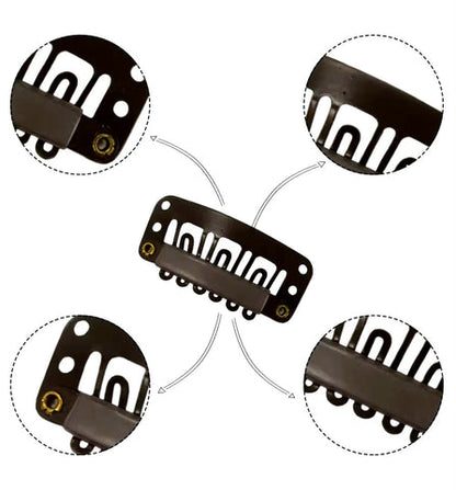 Lace Wig Snap Clips, U-Shape, 6-Teeth, 3.2cm | Metal Clip-In Combs for Wigs, Weaves & Hair Extensions – Secure Styling Tool