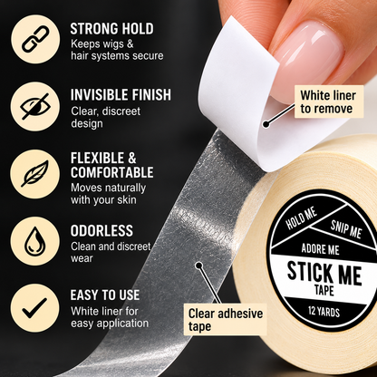 Stick Me Tape Roll - Clear Double-Sided Adhesive for Wigs, Clothing & Cosplay | Flexible, Odourless, Multi-Usage Tape