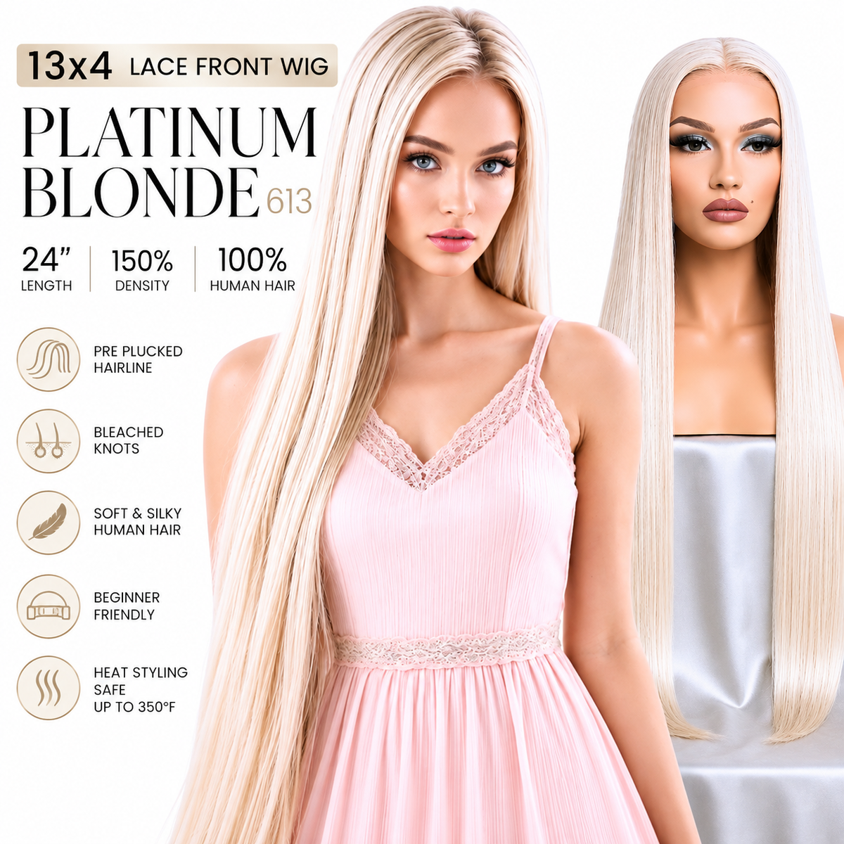 Platinum Blonde N’ Pretty Lace Front Wig – 13x4 Human Hair Wig | Pre-Plucked, Natural Hairline