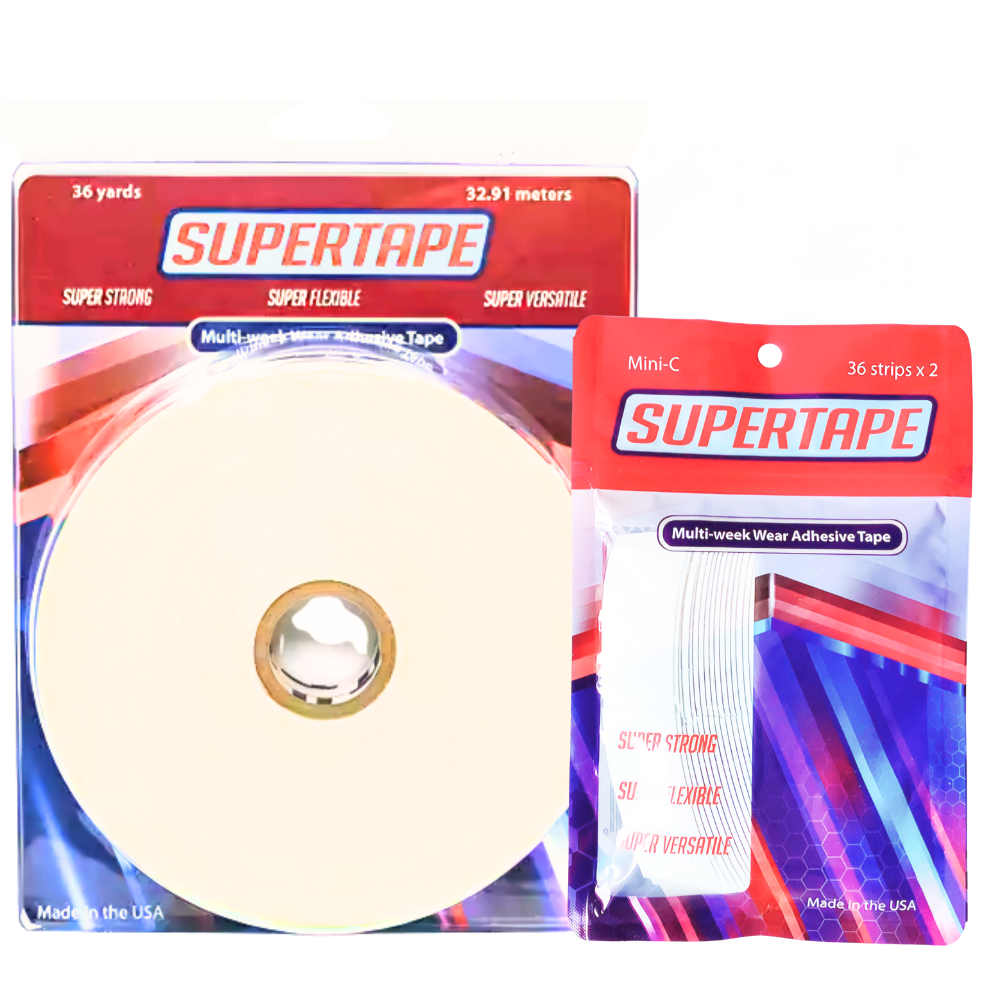 SUPERTAPE Tape Adhesive Roll & Strips 2PC Set – Clear Double-Sided Tape with White Liner | Strong Hold for Lace Wigs, Toupees & Hair Systems – Multi-Week Wear