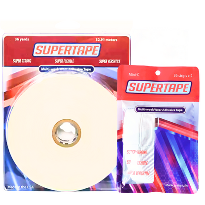 SUPERTAPE Tape Adhesive Roll & Strips 2PC Set – Clear Double-Sided Tape with White Liner | Strong Hold for Lace Wigs, Toupees & Hair Systems – Multi-Week Wear