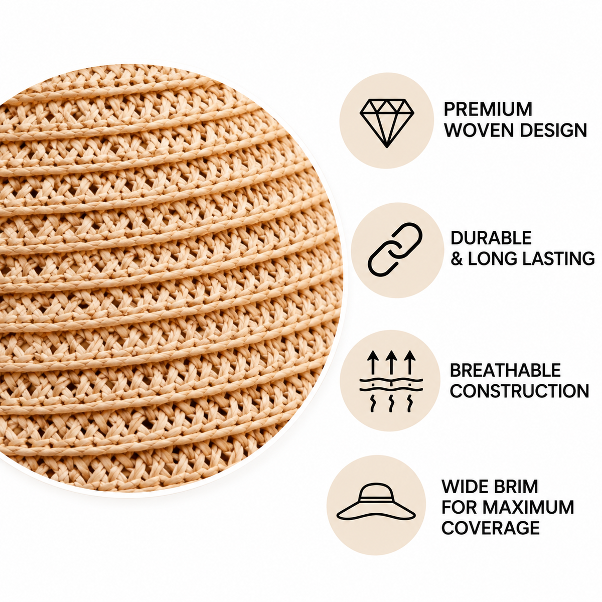 Wide Brim Sun Visor Hat, Beige | Black | White, UPF 50+ Foldable Open-Top Design for Beach, Pool & Travel