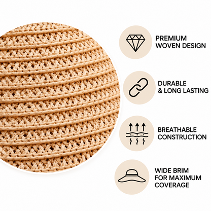 Wide Brim Sun Visor Hat, Beige | Black | White, UPF 50+ Foldable Open-Top Design for Beach, Pool & Travel
