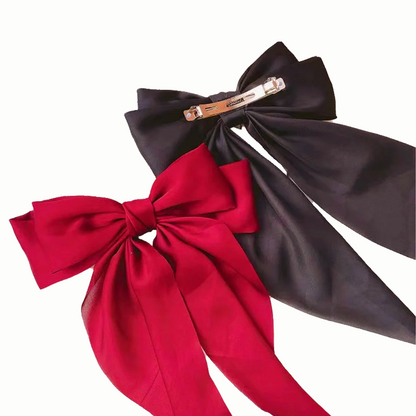 Satin Bow Clip & Band Set – 2PC Large Ribbon Hair Accessories | Elegant Statement Style