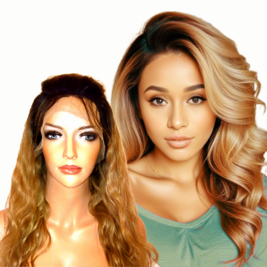 OMG Ombre Body Wave Lace Front Wig, 13x4 | Human Hair Wig with Dark Roots, Blonde #27, Pre-Plucked HD Lace